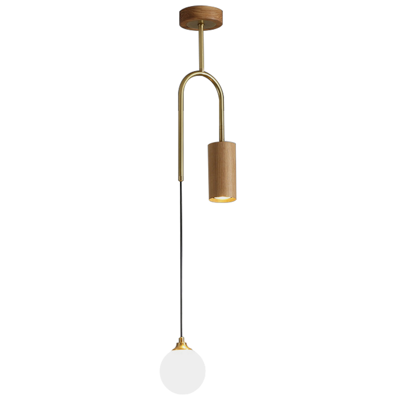 Потолочный светильник Ando Wooden Metal Brass Light 2 плафона Латунь Коричневый Древесина в Грозном | Loft Concept 