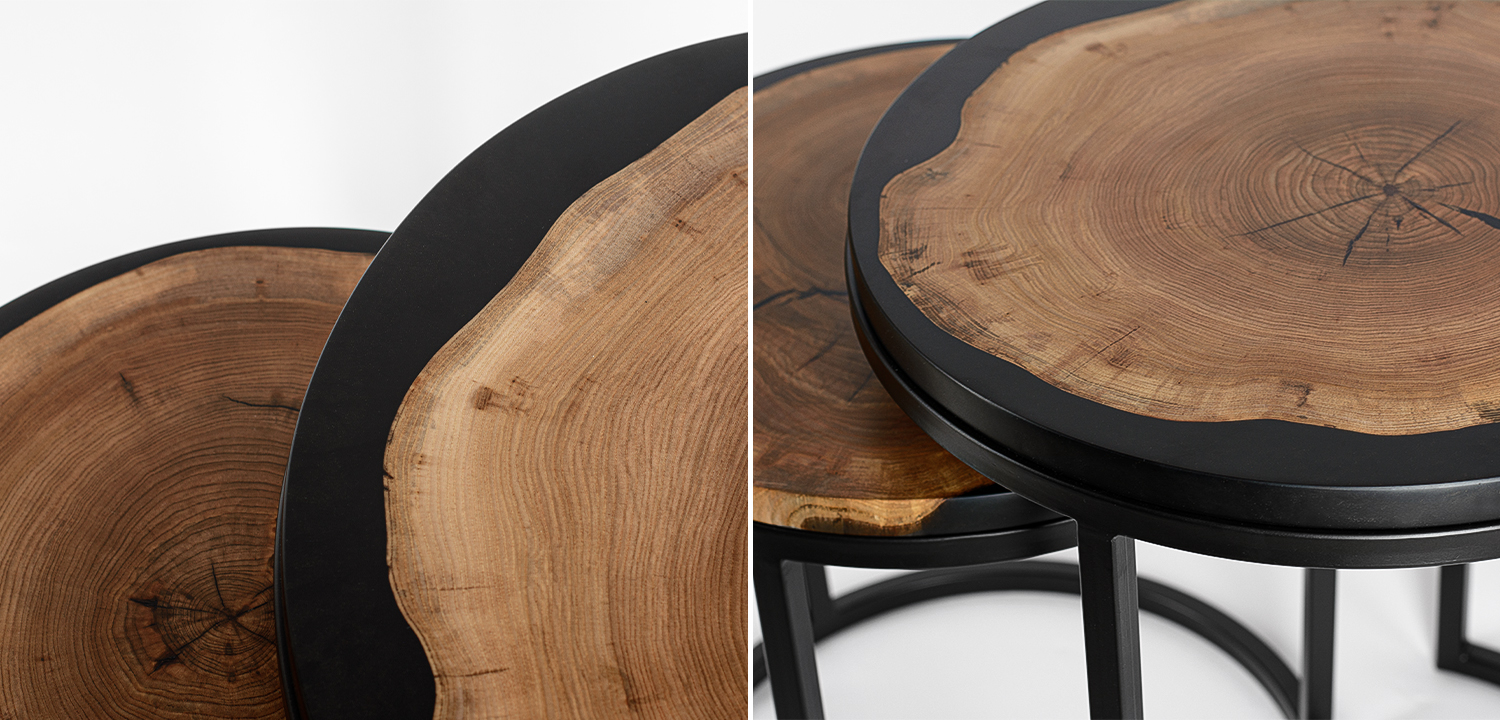 Набор приставных столиков карагач + черная смола - фото