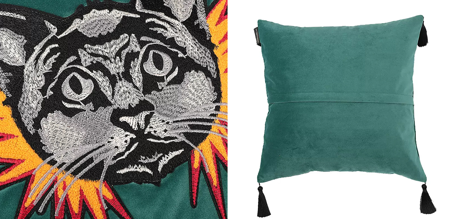 Декоративная подушка с вышивкой Стиль Gucci Cat Cushion - фото