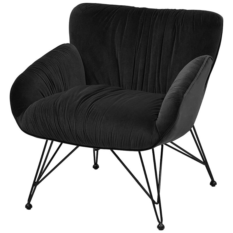 Чёрное кресло велюр на металлических ножках Kwame Black Armchair Черный в Грозном | Loft Concept 