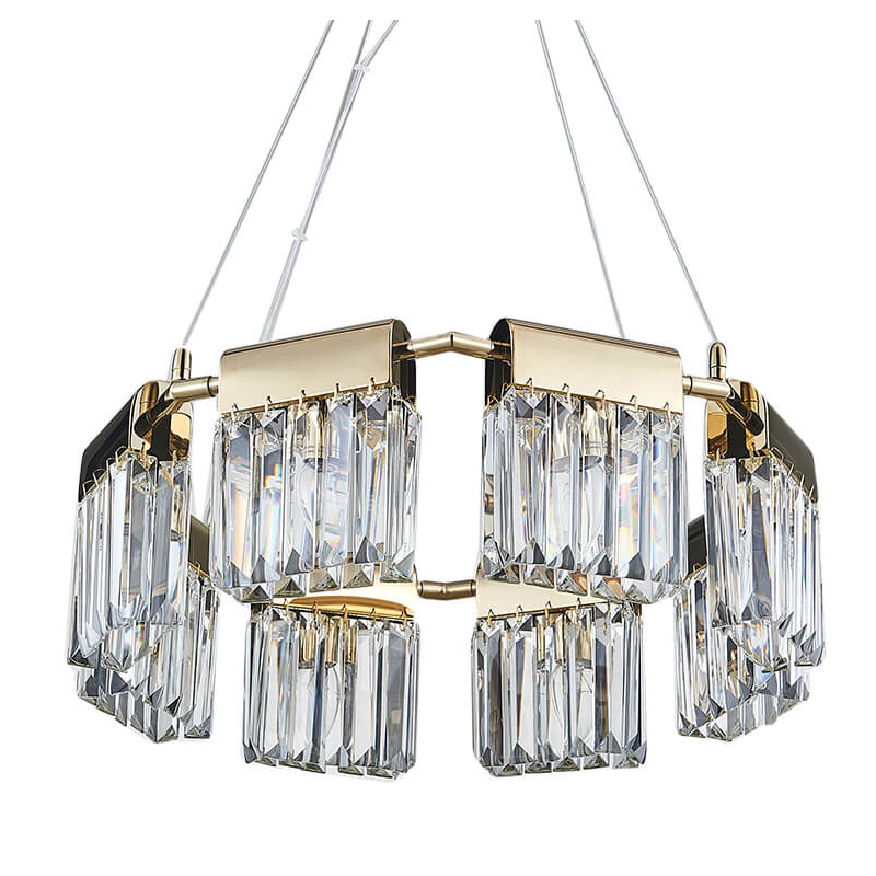 Люстра Crystal Pendants gold 8 Глянцевое золото Прозрачное Стекло Люстра Crystal Pendants gold 8 Глянцевое золото Прозрачное Стекло в Грозном | Loft Concept