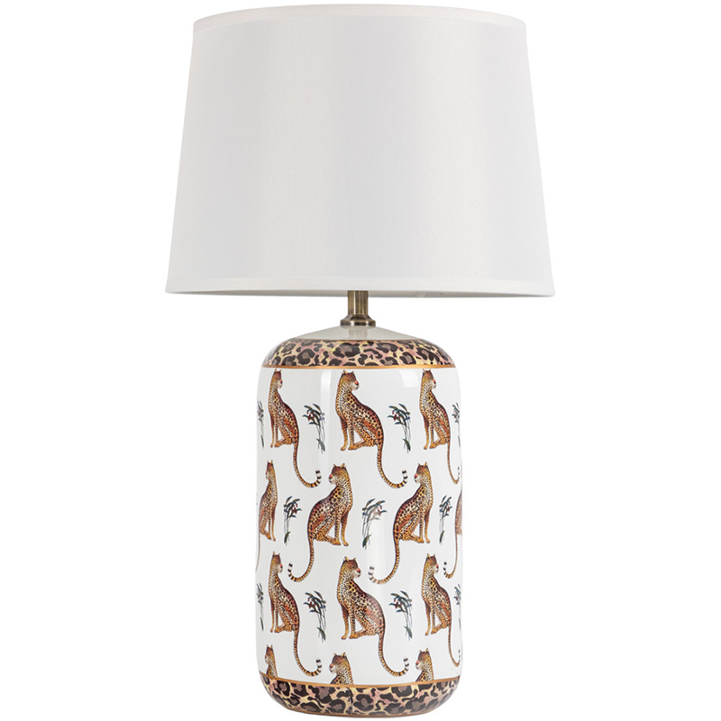 Настольная лампа с абажуром Leopard Lampshade White Белый Коричневый Настольная лампа с абажуром Leopard Lampshade White Белый Коричневый в Грозном | Loft Concept