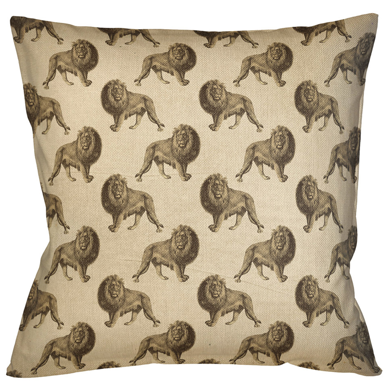 Декоративная подушка с узором из львов Home Safari Beige Бежевый Коричневый Декоративная подушка с узором из львов Home Safari Beige Бежевый Коричневый в Грозном | Loft Concept