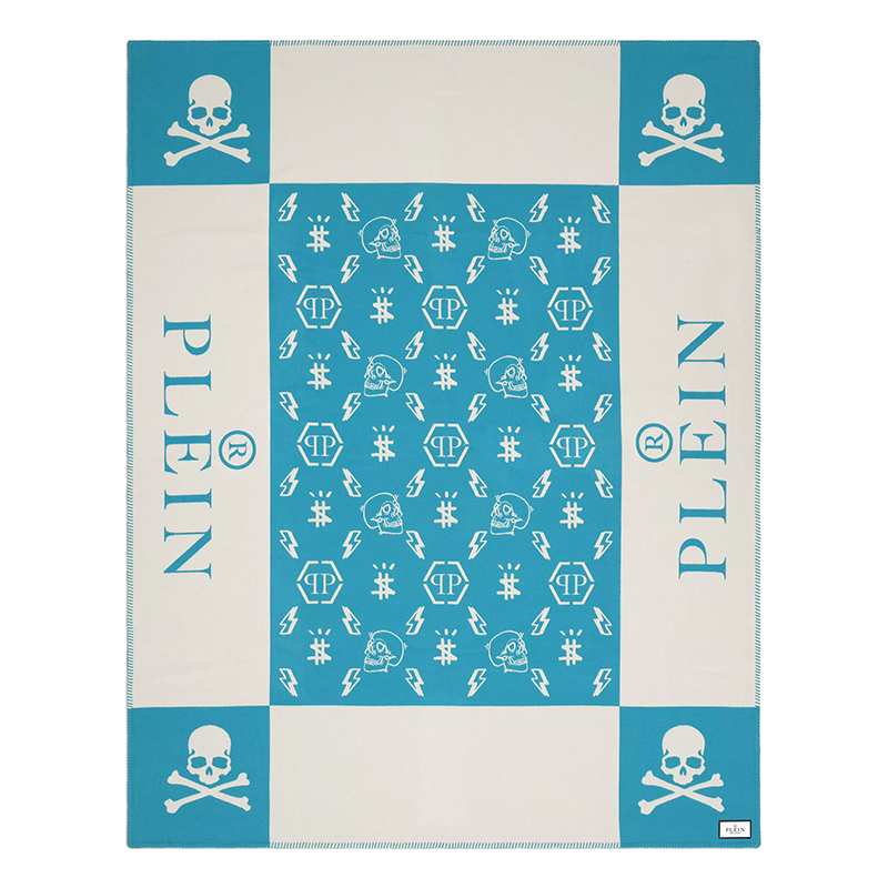 Плед Philipp Plein Plaid Cashmere Skull Blue Голубой Белый Плед Philipp Plein Plaid Cashmere Skull Blue Голубой Белый в Грозном | Loft Concept
