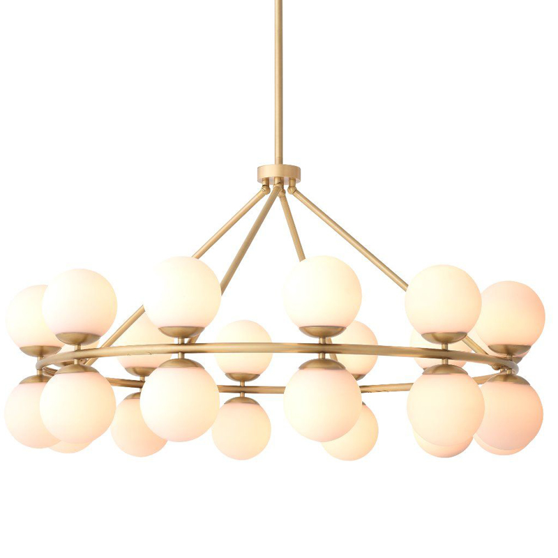 Люстра Eichholtz Chandelier Hutchinson Brass Латунь Античная полированная Белое матовое стекло Люстра Eichholtz Chandelier Hutchinson Brass Латунь Античная полированная Белое матовое стекло в Грозном | Loft Concept