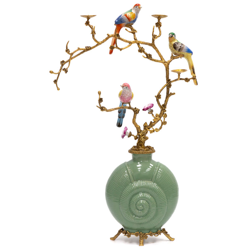 Ваза фарфоровая зеленая с фигурками птиц Porcelain bird Античный зеленый Ваза фарфоровая зеленая с фигурками птиц Porcelain bird Античный зеленый в Грозном | Loft Concept