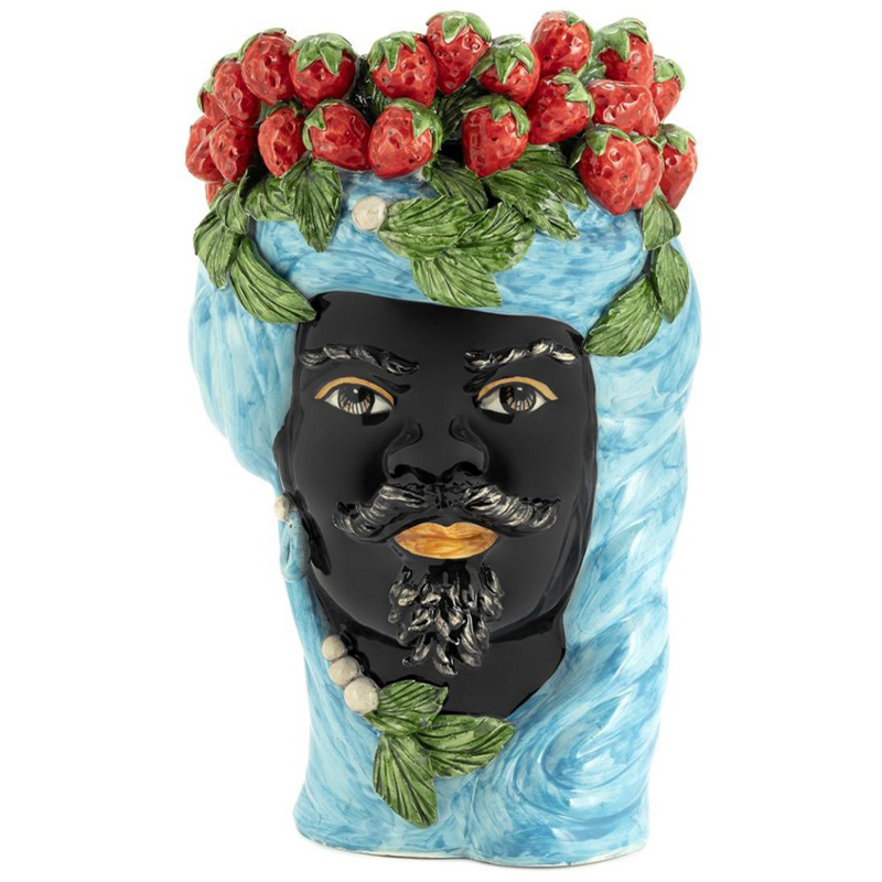 Ваза Vase Strawberries Head Man Azure Голубой Черный Красный Зеленый Ваза Vase Strawberries Head Man Azure Голубой Черный Красный Зеленый в Грозном | Loft Concept