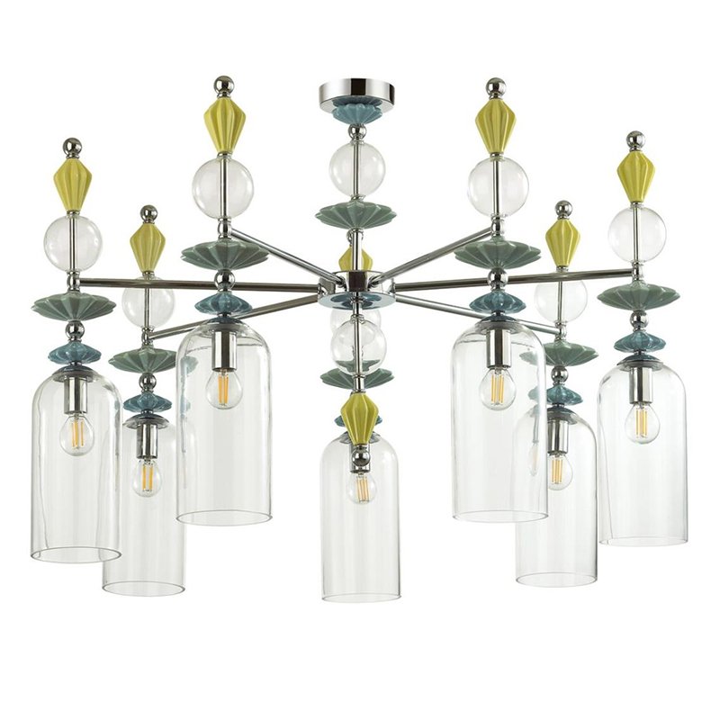 Люстра Iris Glass Chandelier candy 7 chrome Прозрачное Стекло Прозрачный зеленый Желтый Хром Люстра Iris Glass Chandelier candy 7 chrome Прозрачное Стекло Прозрачный зеленый Желтый Хром в Грозном | Loft Concept