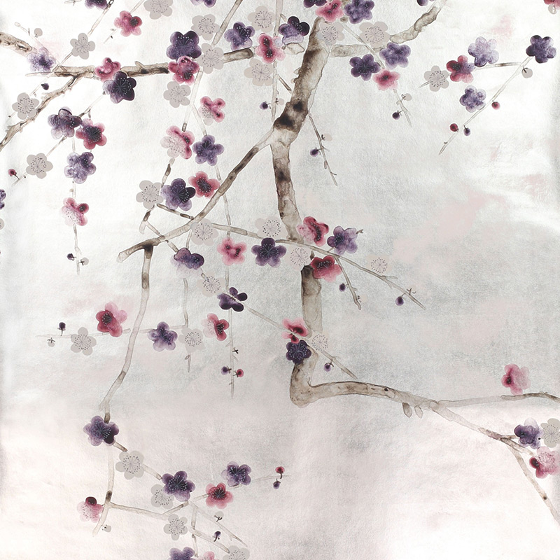 Обои ручная роспись Plum Blossom Colourway SC-228 on Tarnished Silver gilded paper with pearlescent antiquing Обои ручная роспись Plum Blossom Colourway SC-228 on Tarnished Silver gilded paper with pearlescent antiquing в Грозном | Loft Concept