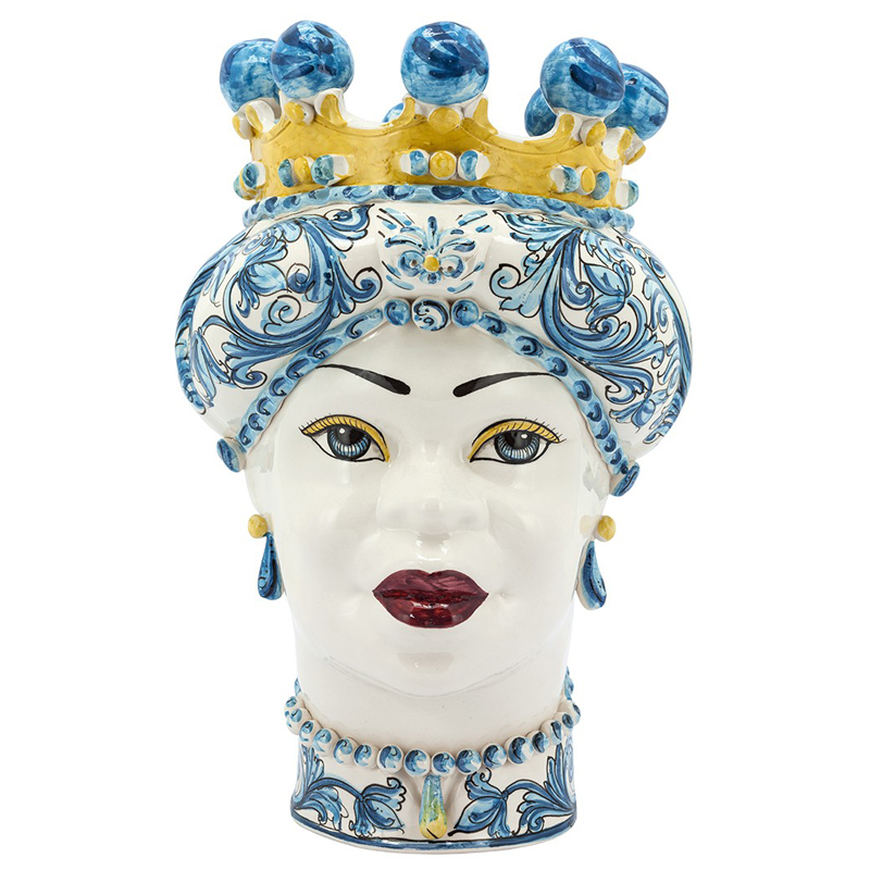 Ваза VASE MORO LADY CROWN blue Желтый Синий Ваза VASE MORO LADY CROWN blue Желтый Синий в Грозном | Loft Concept