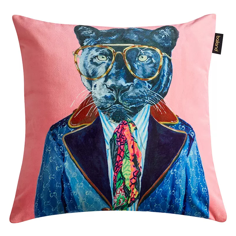 Декоративная подушка Стиль Gucci Panther Fashion Animals Cushion Pink Розовый Синий Мульти Декоративная подушка Стиль Gucci Panther Fashion Animals Cushion Pink Розовый Синий Мульти в Грозном | Loft Concept