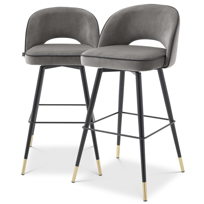 Комплект барных стульев Eichholtz Bar Stool Cliff set of 2 grey Черный Латунь Серый Комплект барных стульев Eichholtz Bar Stool Cliff set of 2 grey Черный Латунь Серый в Грозном | Loft Concept