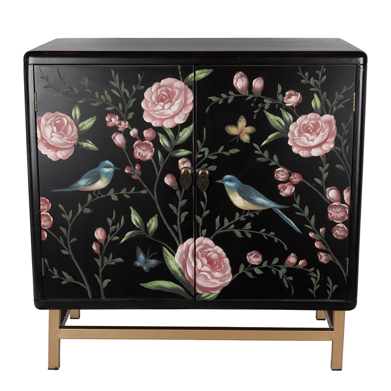 Комод с росписью птицы и цветы Black Chest Of Drawers Peonies Черный Черный Золотой Мульти Комод с росписью птицы и цветы Black Chest Of Drawers Peonies Черный Черный Золотой Мульти в Грозном | Loft Concept