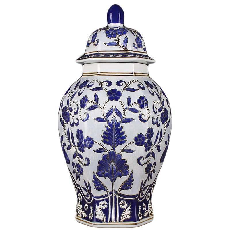 Ваза с крышкой BLUE PATTERN ornament Белый Синий Ваза с крышкой BLUE PATTERN ornament Белый Синий в Грозном | Loft Concept