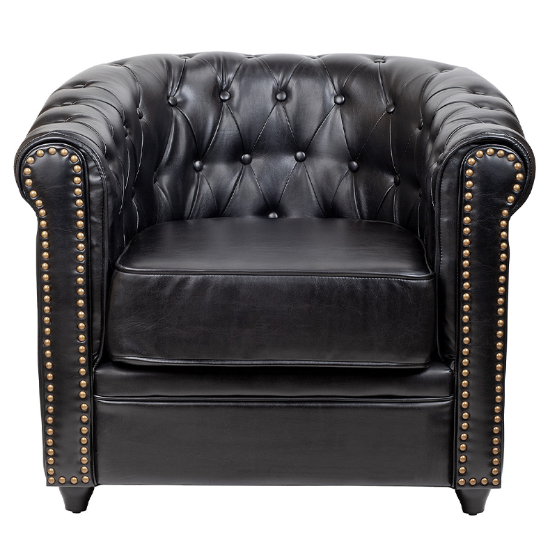 Кресло кожаное с мягкими подлокотниками на 4-х деревянных ножках Logan Leather Armchair black Черный Кресло кожаное с мягкими подлокотниками на 4-х деревянных ножках Logan Leather Armchair black Черный в Грозном | Loft Concept