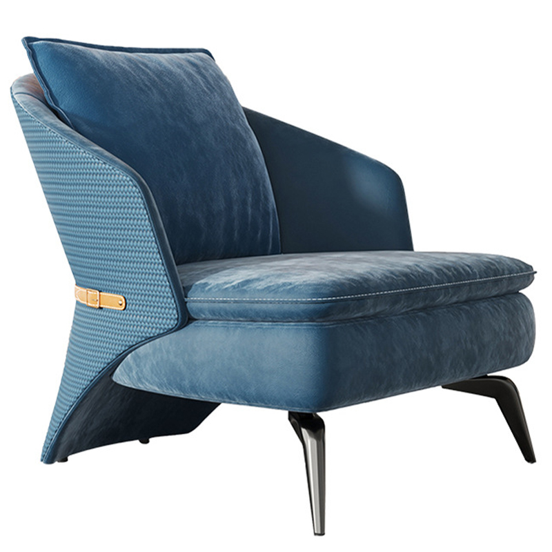 Кресло Albie Armchair Blue Синий Бежевый Темный хром Кресло Albie Armchair Blue Синий Бежевый Темный хром в Грозном | Loft Concept
