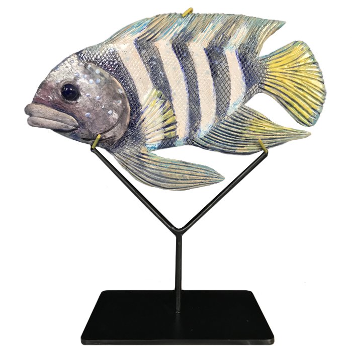 Статуэтка на подставке Striped Fish Серый Черный Белый Статуэтка на подставке Striped Fish Серый Черный Белый в Грозном | Loft Concept