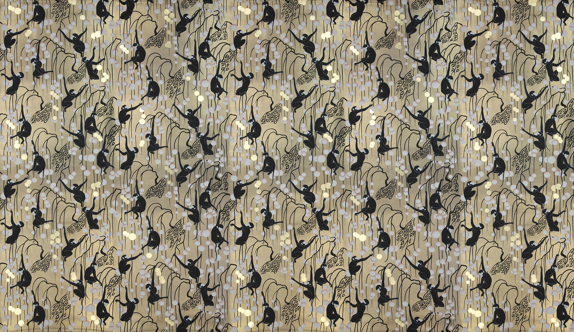 Обои ручная роспись Deco Monkeys Special Colourway on Brushed Gold gilded paper Обои ручная роспись Deco Monkeys Special Colourway on Brushed Gold gilded paper - постер Loft-Concept в Грозном