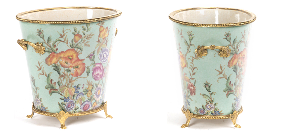 Фарфоровое кашпо с бронзовой каймой Turquoise Garden - Loft-Concept в Грозном