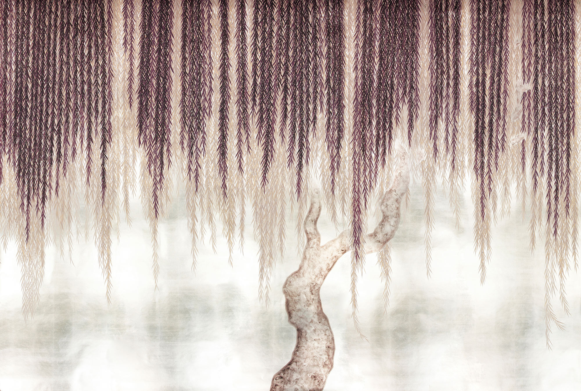 Обои ручная роспись Willow Boysenberry on White Metal gilded paper Обои ручная роспись Willow Boysenberry on White Metal gilded paper - постер Loft-Concept в Грозном