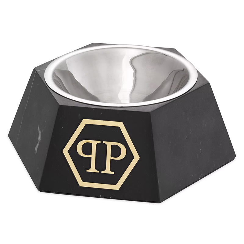 Миска для корма Philipp Plein Dog Food bowl Nice L Black Черный Мрамор Nero Сталь Золотой Миска для корма Philipp Plein Dog Food bowl Nice L Black Черный Мрамор Nero Сталь Золотой в Грозном | Loft Concept