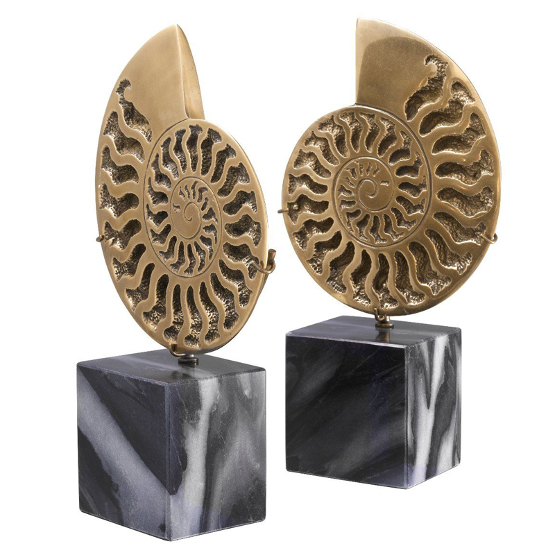 Статуэтки Eichholtz Object Ammonite Set of 2 Винтажная латунь Черный Мрамор Nero в Грозном | Loft Concept 