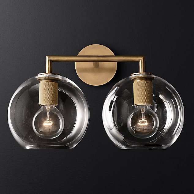 Бра RH Utilitaire Globe Shade Double Sconce Brass Прозрачное Стекло Латунь Бра RH Utilitaire Globe Shade Double Sconce Brass Прозрачное Стекло Латунь в Грозном | Loft Concept