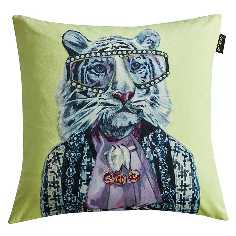 Декоративная подушка Стиль Gucci Tiger Cushion Green Салатовый Сиреневый Мульти в Грозном | Loft Concept 