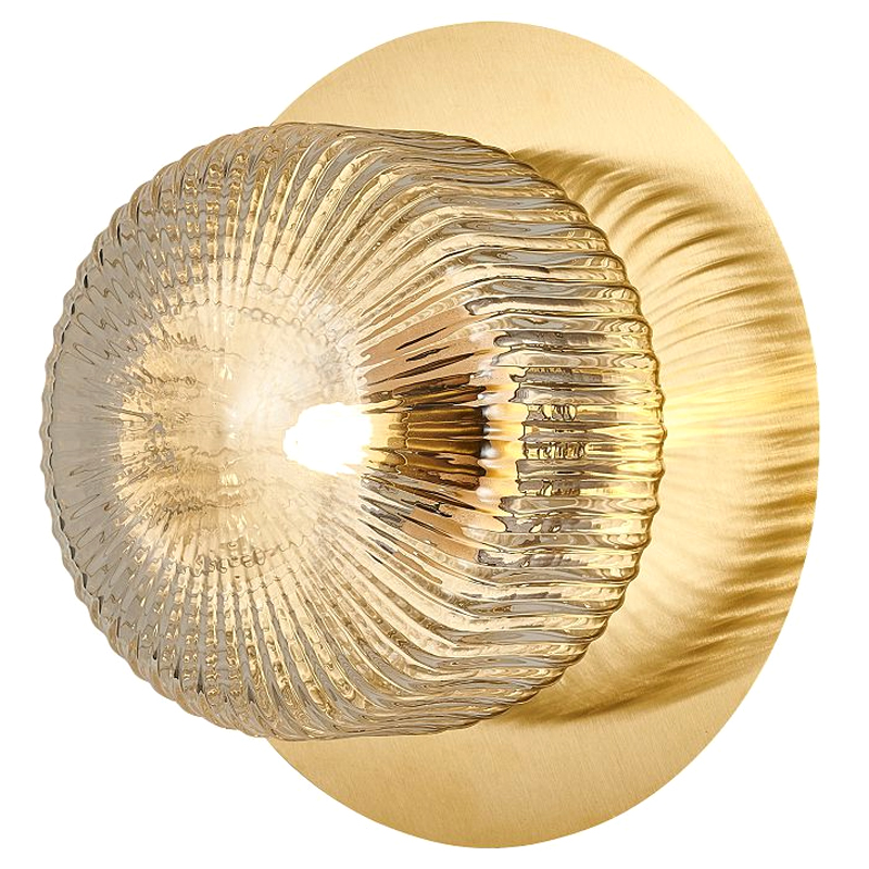 Бра с рельефным плафоном Blown Glass Латунь Прозрачный Бра с рельефным плафоном Blown Glass Латунь Прозрачный в Грозном | Loft Concept