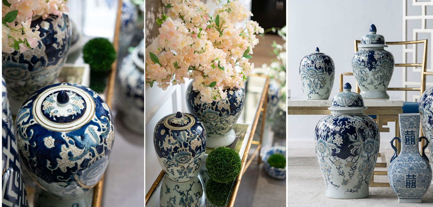 Ваза с крышкой Blue & White Ornament Vase barrel - фото №1