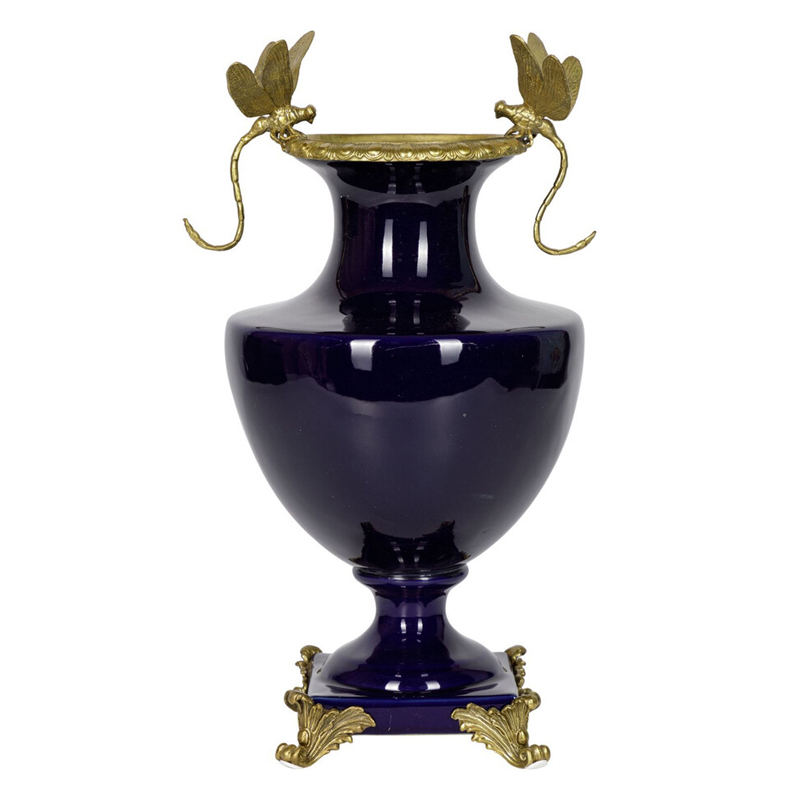 Ваза темно-синего цвета из фарфора с бронзовыми стрекозами Eden Garden porcelain and bronze Темно-синий Бронза Ваза темно-синего цвета из фарфора с бронзовыми стрекозами Eden Garden porcelain and bronze Темно-синий Бронза в Грозном | Loft Concept