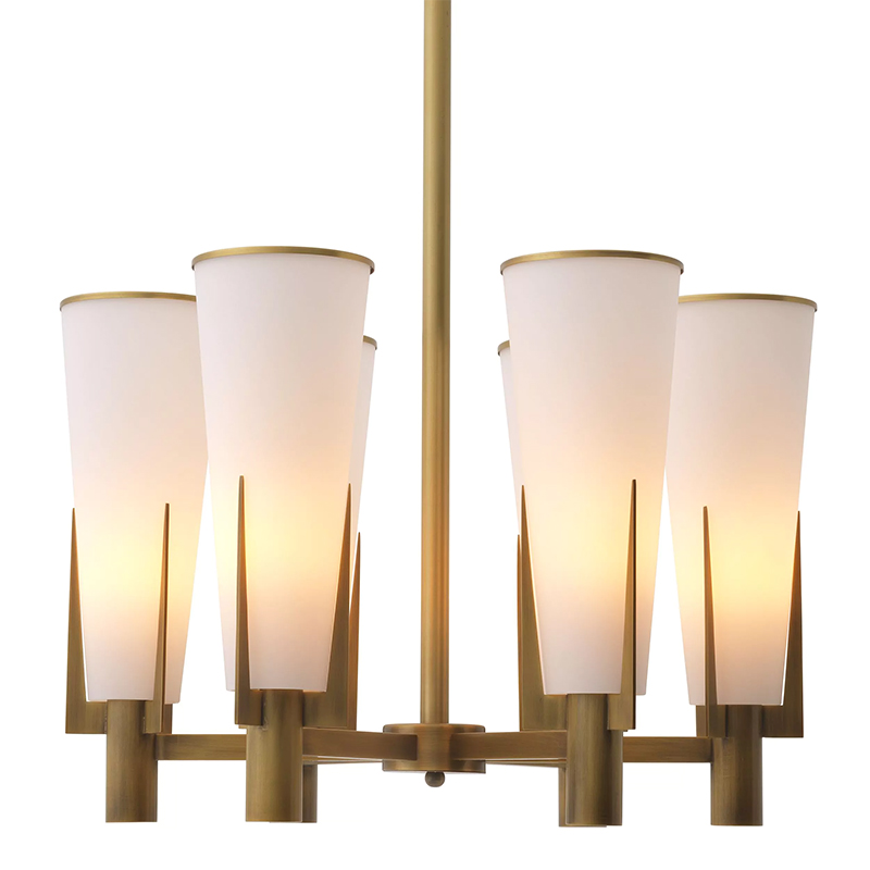 Люстра Eichholtz Chandelier Dino Brass Латунь Белое матовое стекло Люстра Eichholtz Chandelier Dino Brass Латунь Белое матовое стекло в Грозном | Loft Concept