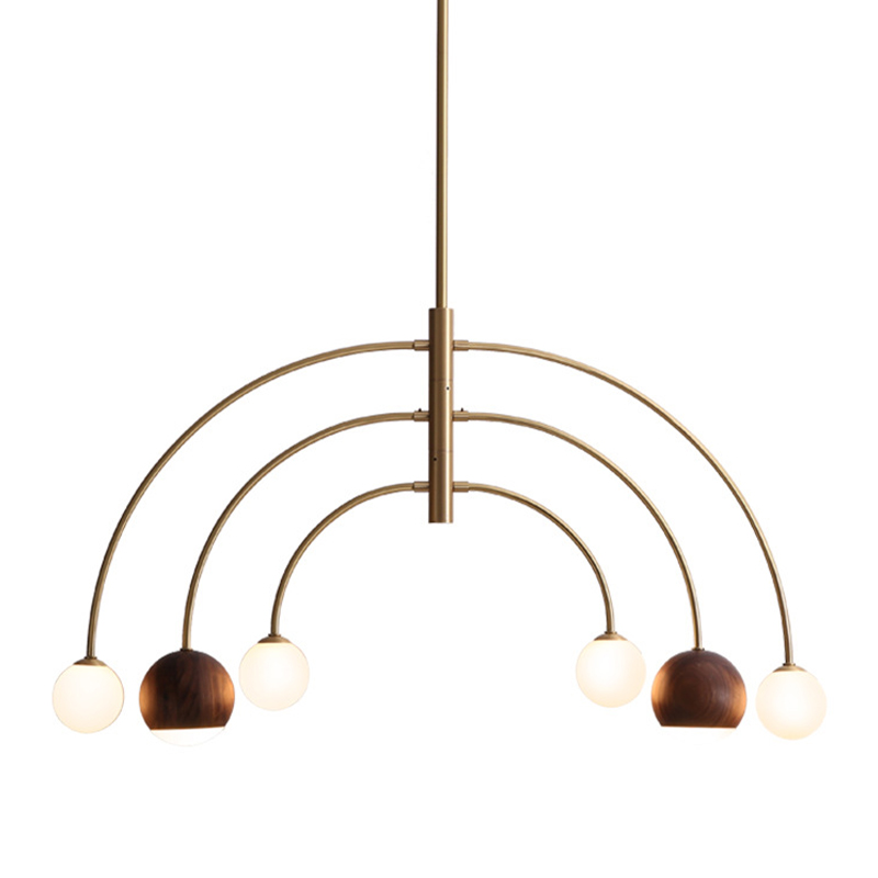Люстра Wynne Metal Arch Wooden Chandelier Латунь Белое матовое стекло Коричневый Люстра Wynne Metal Arch Wooden Chandelier Латунь Белое матовое стекло Коричневый в Грозном | Loft Concept