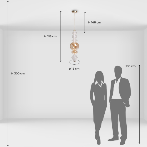 Подвесной светильник с вертикальной композицией из прозрачных и янтарных стеклянных шаров и ромбов Gabriel Scott Luna в Грозном