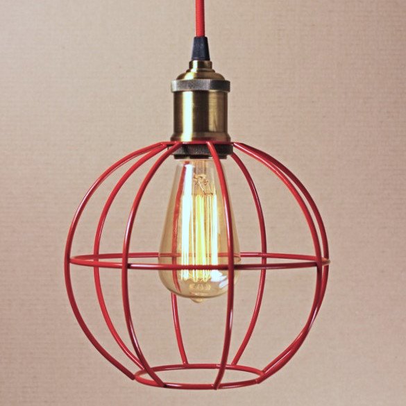 Подвесной светильник Wire Cage Pendant Ball Red Красный Подвесной светильник Wire Cage Pendant Ball Red Красный в Грозном | Loft Concept