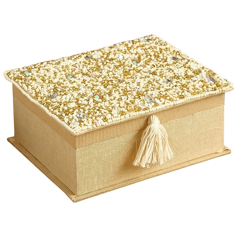 Шкатулка с вышивкой из бисера Odilia Beads Embroidery Box Бежевый Золотой Шкатулка с вышивкой из бисера Odilia Beads Embroidery Box Бежевый Золотой в Грозном | Loft Concept