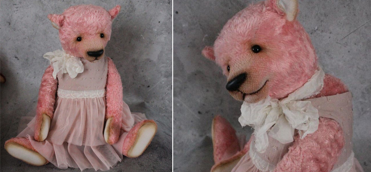 Авторская Кукла Плюшевый Медвежонок в Розовом Платье - фото