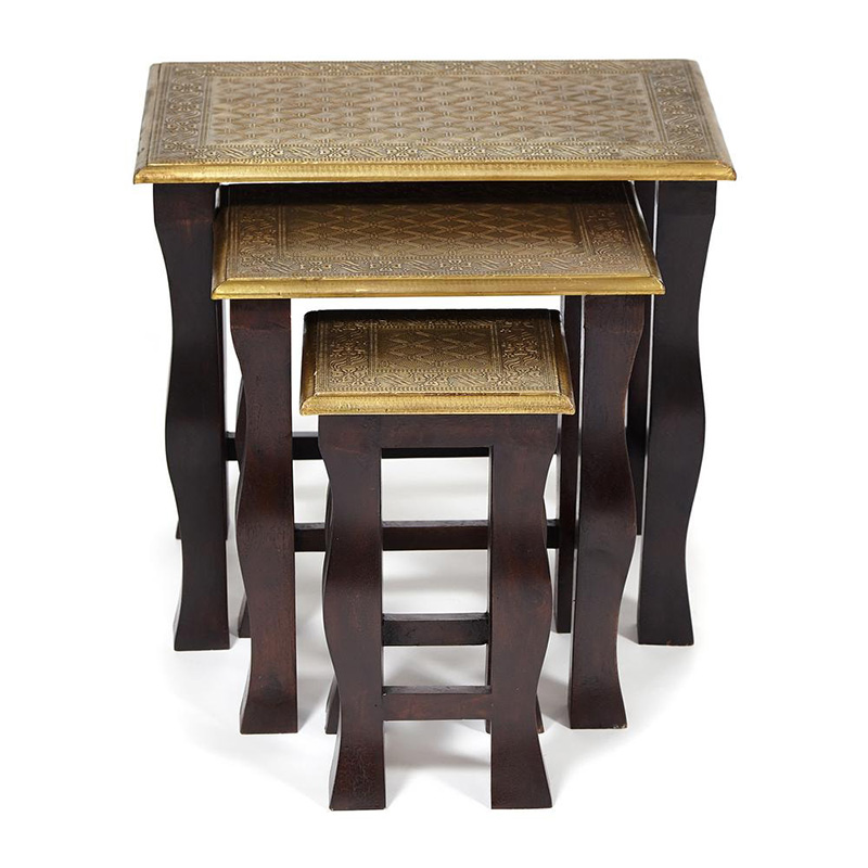 Комплект приставных столов Antique Indian Brass Mango Wood Tables Коричневый Латунь в Грозном | Loft Concept 