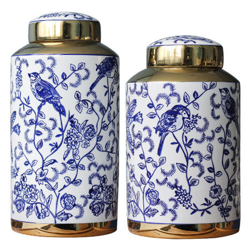 Вазы Ceramic Oriental Blue Ornament Birds Vases Синий Белый Золотой Вазы Ceramic Oriental Blue Ornament Birds Vases Синий Белый Золотой в Грозном | Loft Concept