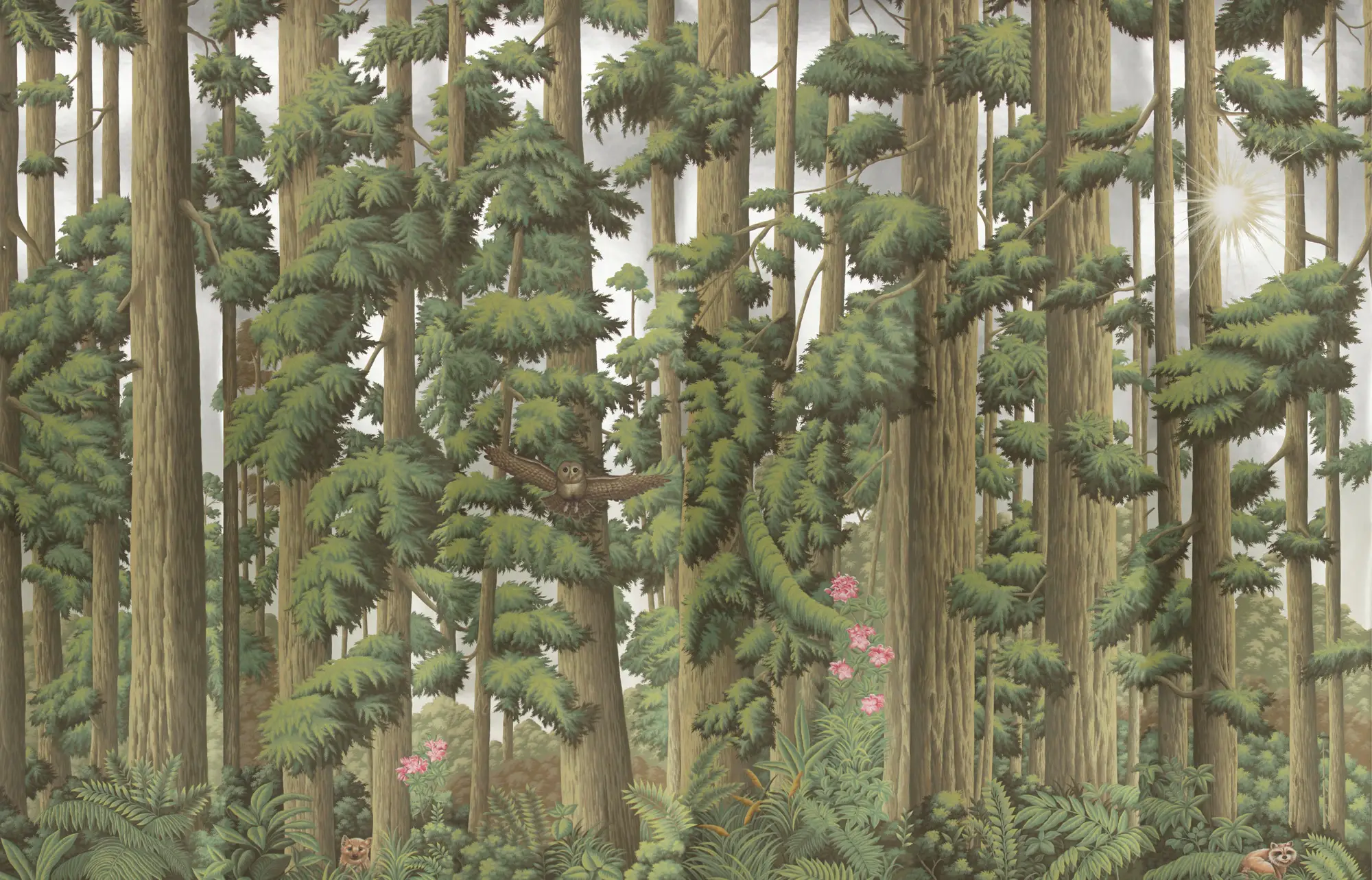Обои ручная роспись Redwoods Sequoia on Sterling Silver gilded paper Обои ручная роспись Redwoods Sequoia on Sterling Silver gilded paper - постер Loft-Concept в Грозном