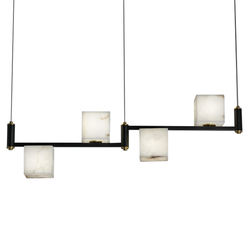 Люстра Marble Cubes Modern Light Chandelier 4 плафона Черный Белый Мрамор Bianco Латунь в Грозном | Loft Concept 