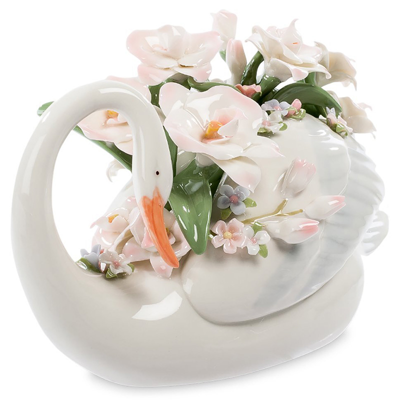 Статуэтка фарфоровая Лебедь с цветами Charming Statuette Белый Розовый Зеленый Оранжевый Статуэтка фарфоровая Лебедь с цветами Charming Statuette Белый Розовый Зеленый Оранжевый в Грозном | Loft Concept