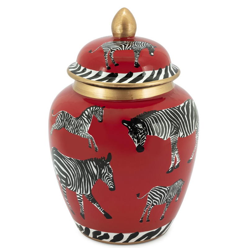 Ваза с крышкой VASE ZEBER URN Черно-белый Красный в Грозном | Loft Concept 
