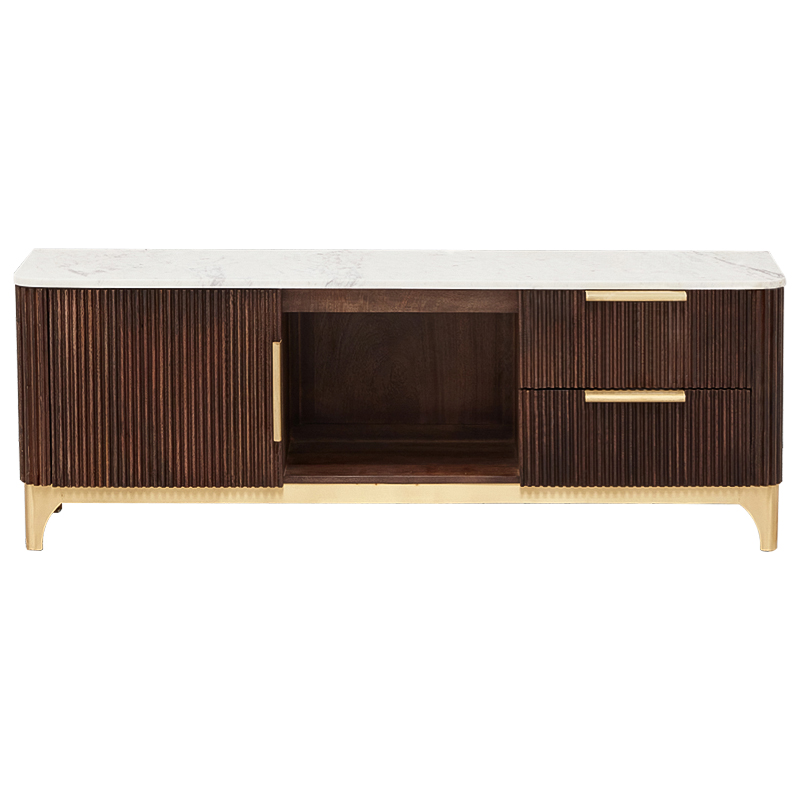 ТВ-тумба Baier Wood TV Stand Латунь Коричневый Белый Мрамор Bianco ТВ-тумба Baier Wood TV Stand Латунь Коричневый Белый Мрамор Bianco в Грозном | Loft Concept