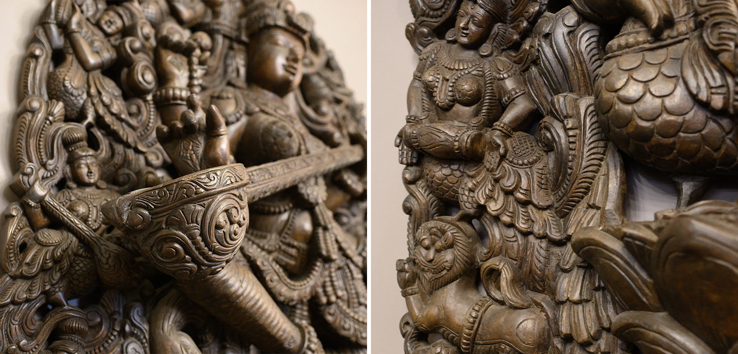 Большая декоративная фигура из дерева "Сарасвати Богиня" Индия - фото