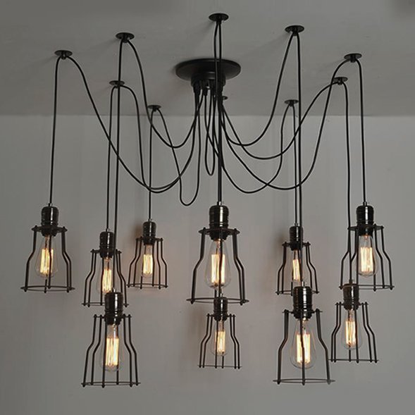 Люстра Loft Industrial 10 wire Cage Filament Pendant Бронза Черный матовый в Грозном | Loft Concept 