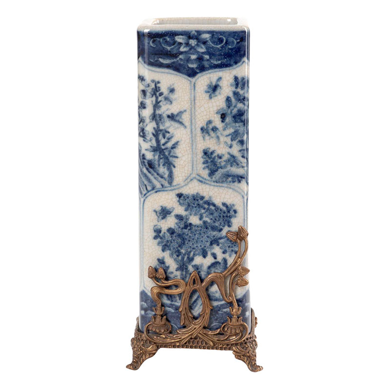 Ваза высокая с орнаментом White Ornament Vases Синий Белый Ваза высокая с орнаментом White Ornament Vases Синий Белый в Грозном | Loft Concept