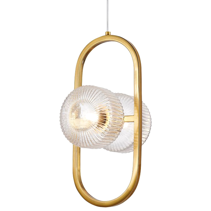 Подвесной светильник с рельефными плафонами Blown Glass Латунь Прозрачный Подвесной светильник с рельефными плафонами Blown Glass Латунь Прозрачный в Грозном | Loft Concept