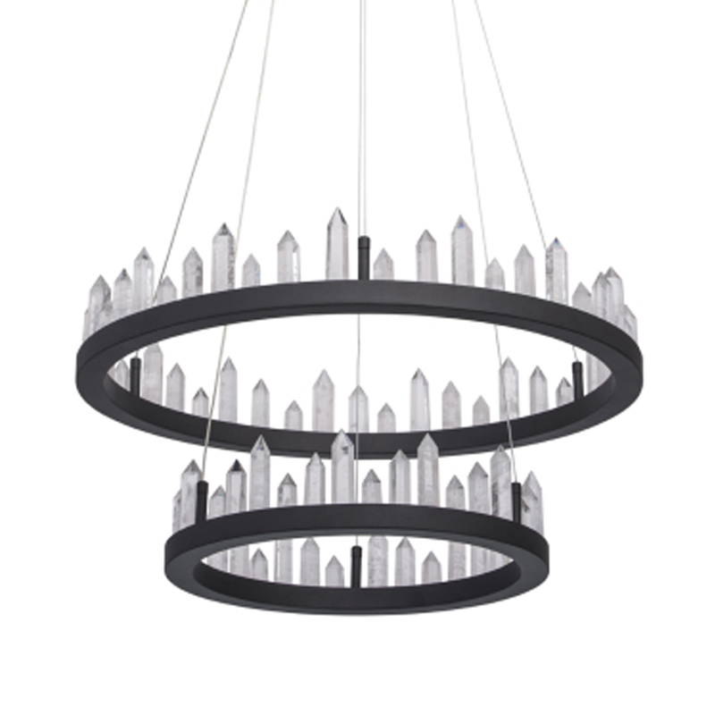 Люстра с двумя кольцами черного цвета с хрустальными элементами QUARTZ CRYSTAL Черный Прозрачный в Грозном | Loft Concept 