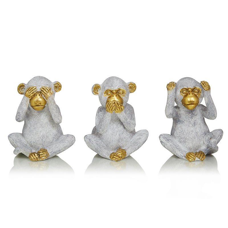 Комплект из 3-х статуэток Three Monkeys Серый Золотой Комплект из 3-х статуэток Three Monkeys Серый Золотой в Грозном | Loft Concept